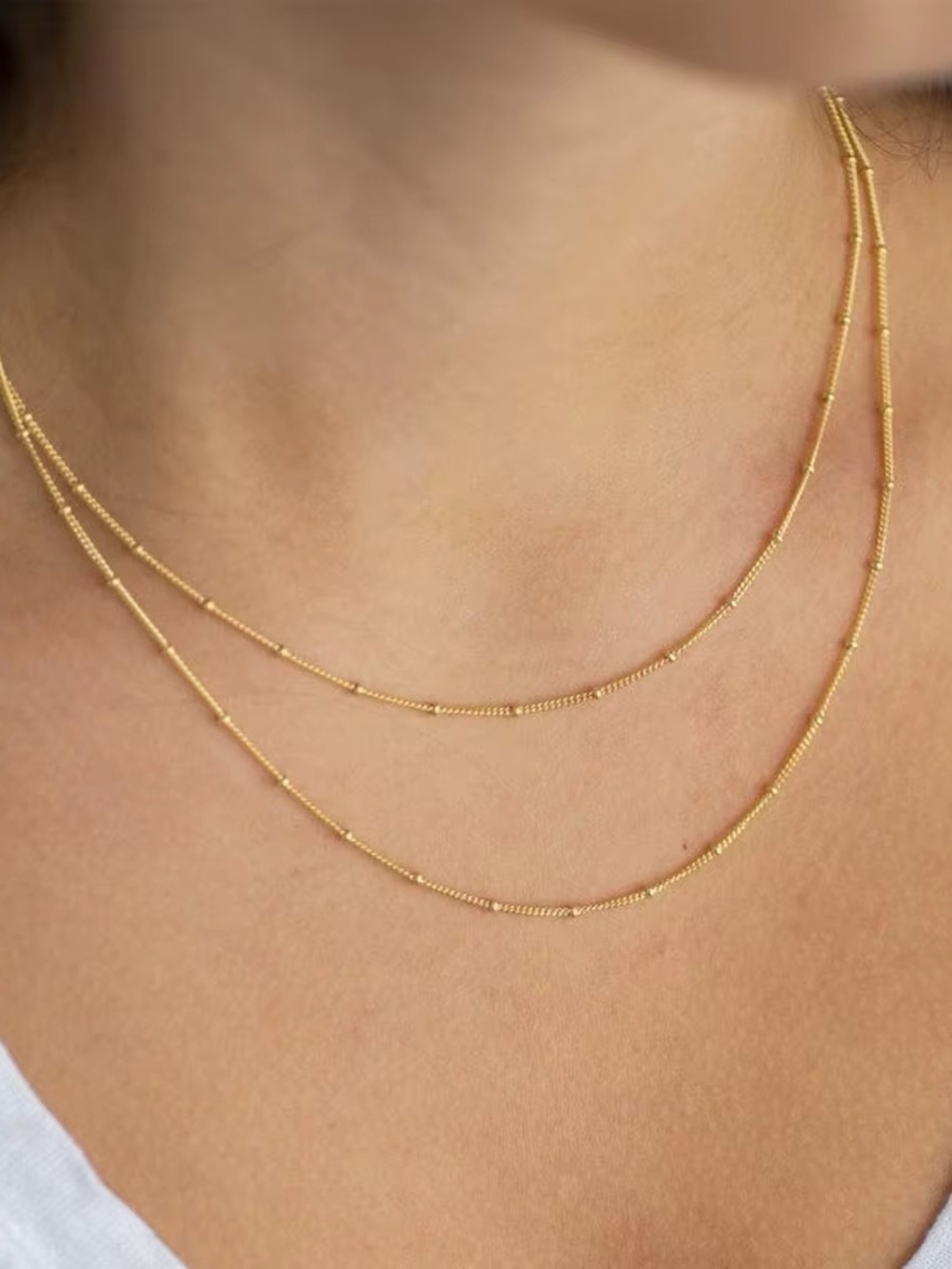 18k gold Delicate Double-Layer Gold Beaded Necklace